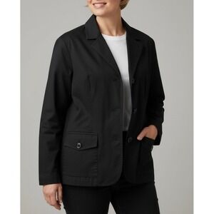Chicos Platinum Womens Black denim Stretch Utility Blazer Jacket Size 3 Large XL